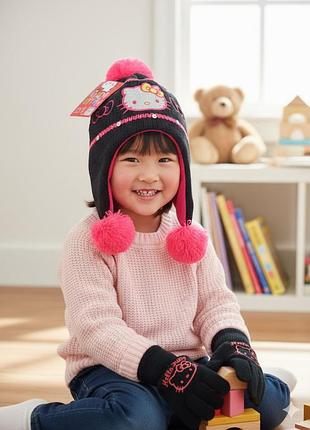 Зимний набор шапка и перчатки для девочки hello kitty 52 детская шапка 7828