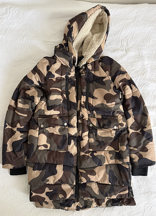 Зимова подовжена куртка-парка oversize, камуфляж