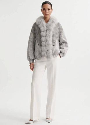Куртка бомбер max mara сірий колір хутро та тканина