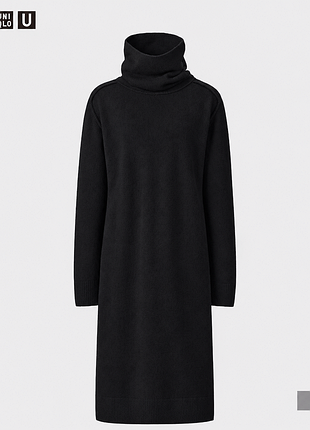 Платье черное шерстяное uniqlo, шерстяное платье черное uniqlo, платье uniqlo с воротником шерсть шерсть, черное шерстяное платье-светлое платье
