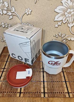 Термокружка 400 мл «coffee enjoy life» (нержавійка, непроливайка)