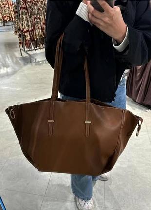 Сумка-тоут жіноча primark the edit faux leather large tote bag коричнева