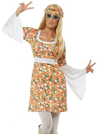 Карнавальний костюм хіппі flower power з рукавами-кльош на гелловін hippie 60s 70s halloween