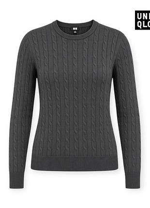 Оригінальний жіночий светр косичка uniqlo розмір м сірий кашеміровий джемпер юнікло плетінням косички базовий котоновий легкий теплий в'язаний m а1