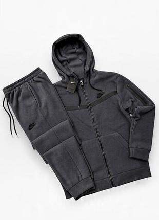 Спортивный костюм мужской nike polar tech fleece демисезонный зимний на флисе серый | худи на замке брюки наймал теч флис зима осень s - xxl