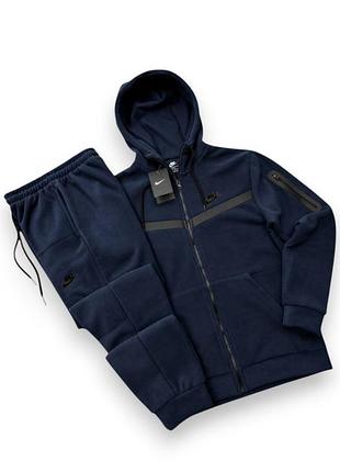 Спортивный костюм мужской nike polar tech fleece осень зима флисовый синий | зип худи и штаны наймар теч флис зимний осенний s m l xl xxl