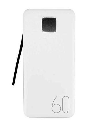 Power bank 60000mah gp-623 4usb/3a/led дисплей/ліхтарик/кабель 3в1(microusb type-clightning) білий тм gerlax