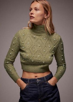 Светр жіночий zara вкорочений светр з перлинами с