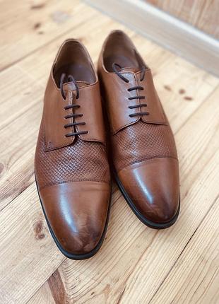 Чоловічі шкіряні туфлі дербі zara man / класичні коричневі туфлі оксфорди, розмір 43