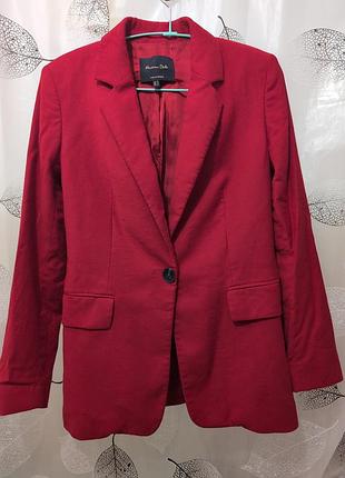 Красный шерстяной жакет massimo dutti (99% шерсть, made in portugal) — s / 36