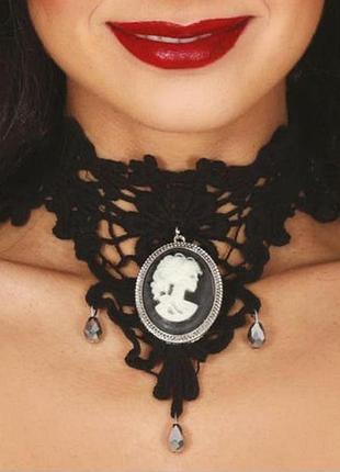 Вінтажний готичний чокер камея з скелетом black&bone halloween vintage goth 2000s y2k 90s