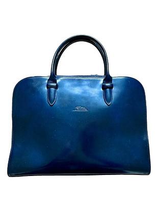 Сумка жіноча longchamp синя лакова шкіра