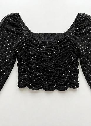 Блуза жіноча bershka чорна з блискітками та рукавами ліхтариками розмір s