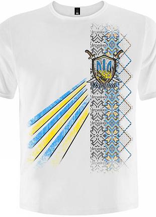 Футболка тризуб з візерунком вишиванки (біла)