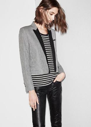 Вкорочений вовняний жакет the kooples із шкіряним комірцем піджак блейзер в клітинку вовна мохер шкіра