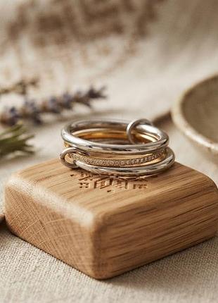 Кольцо многослойное с дорожкой фианитов из 3 частей нержавеющая сталь stainless steel
