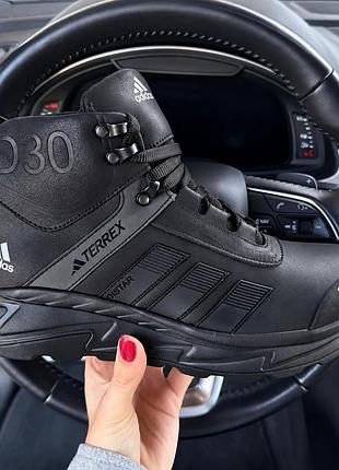 Чоловічі зимові шкіряні кросівки черевики adidas terrex clasic black