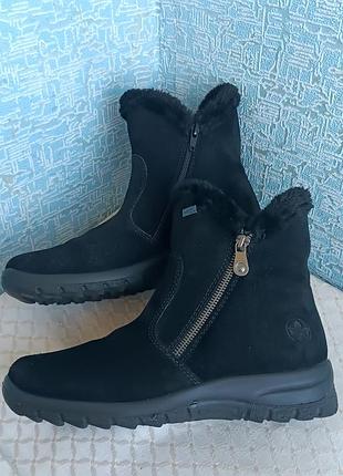 Зимние замшевые ботинки валянки rieker с мембраной riekertex на двух молниях