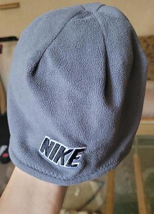 Шапка теплая двойная флис+вязка черно-серая nike