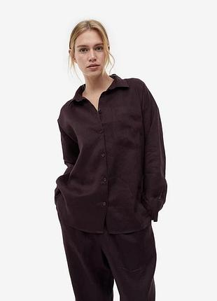 Коричнева бургунді жіноча лляна сорочка оверсайз h&m розмір s