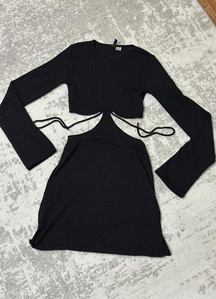 Ефектна чорна сукня h&m divided з вирізами cut-out та завязками xxs/xs