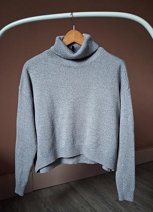 Сірий жіночий светр джемпер зі спущеним плечовим швом h&m