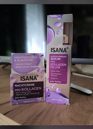 Набір кремів для обличчя isana pro kollagen (сироватка + нічний крем)