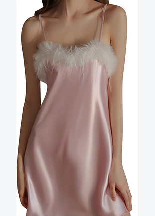 Нежная ночная рубашка пеньюар с перьями lingerie