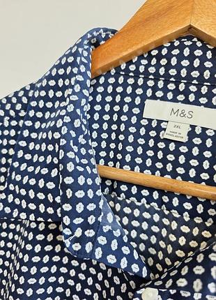 Чоловіча сорочка marks&amp;spencer великого розміру 60-62 батал синя принт точки з коротким рукавом m&amp;s оригінал із розрізами прямий крій легка