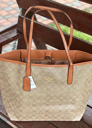 Сумка женская шоппер coach city tote in signature canvas кожа коач сумка