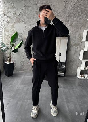 Спортивний костюм чоловічий зима чорний трикотаж в'язка s-xl