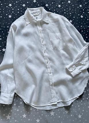 Біла лляна сорочка оверсайз h&m
