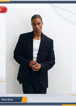 Пиджак блейзер мужской asos design slim fit темно-синий цвет, размер uk 44/eu 54, однобортный с лацканами