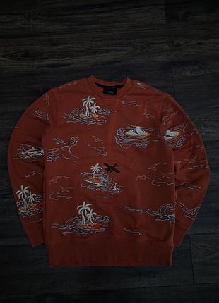 Оригінальний помаранчевий світшот scotch & soda з унікальною вишивкою пальм