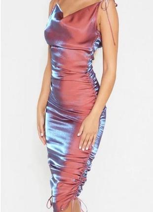 Сатинова сукня міді prettylittlething xl (eu 44) з блиском, рожева
