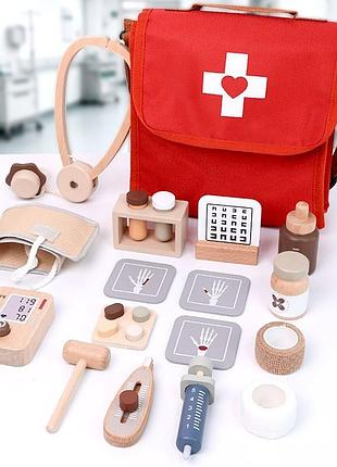 Дерев'яний ігровий набір лікаря, дитячий навчальний набір для гри в лікаря