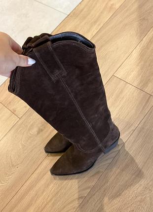 Чоботи замша коричневі zara в стилі marant