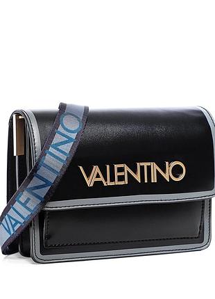 Сумка valentino чорна через плече з широким ремінцем, кросбоді