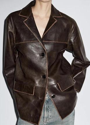 Об'ємний шкіряний блейзер massimo dutti