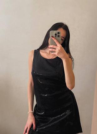 Женское черное блестящее платье h&amp;m