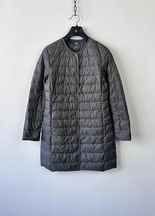 Жіночий пуховик пальто uniqlo ultra light down long coat jacket  quilted size s grey collarless puffer