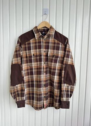 Фланелева сорочка dickies у коричневу клітинку з латками на ліктях cathartt workwear fjallraven байкова сорочка y2k