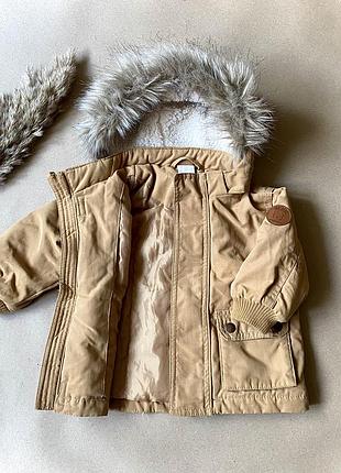 Куртка демісезонна для хлопчика h&m 62-68 см 3-6 місяців | пісочна з капюшоном