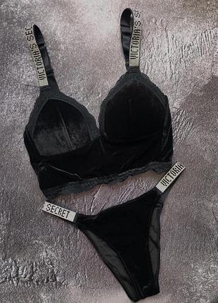 Комплект жіночої білизни victoria's secret велюровий чорний
