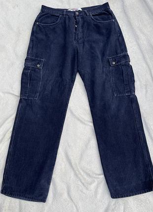 Вельветові штани карго crown jeans wear темно-сині