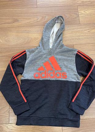 Худі для хлопчика adidas сіро-чорне з помаранчевими смугами
