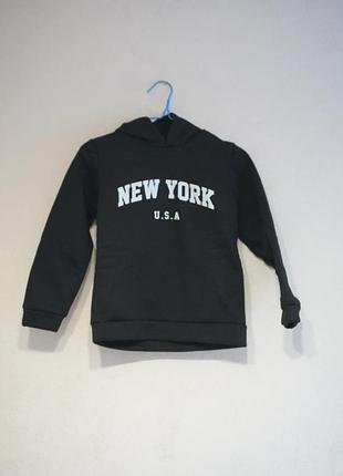 Чорний дитячий спортивний костюм з принтом new york u.s.a (худі та штани) на осінь/зиму/весну 9-10 років 140 см