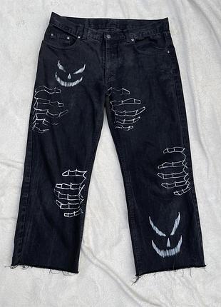 Кастомні джинси pioneer w38/l34 | custom oversize baggy jeans скелет y2k / drain