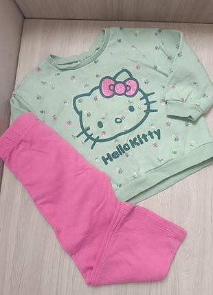 Повсякденний костюм для дівчинки hello kitty, м'ятний та рожевий, з світшотом та легінсами