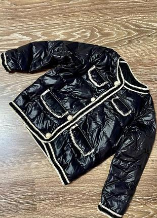 Куртка пуховик  дитяча а-ля chanel чорна з натуральним пухом на осінь, на зріст 110-116 см